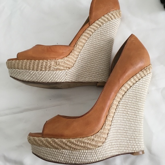 Rachel Zoe Leather Espadrille Rattan Wedges - Picture 4 of 8